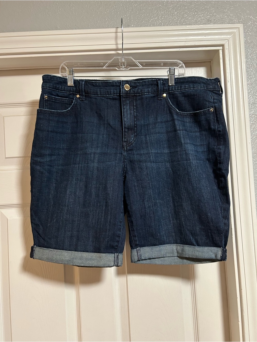 Jennifer Lopez Dark Wash Denim Rolled Hem Bermuda Shorts